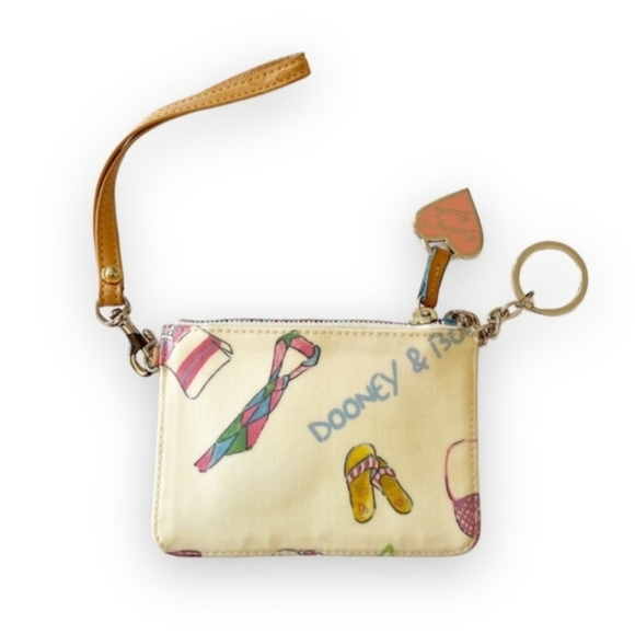 Dooney & Bourke Cream and Tan Wristlet With Rainbow Zip GUC